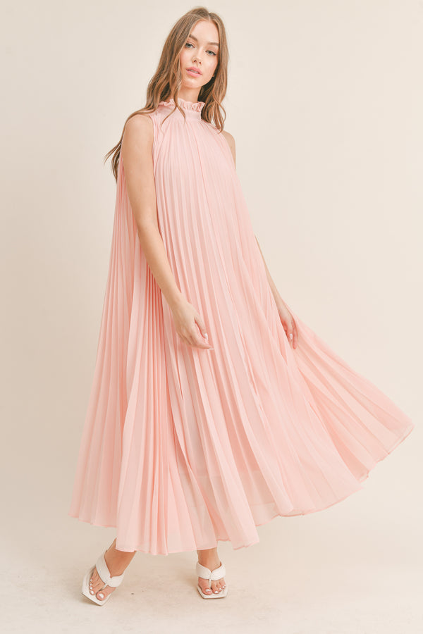FRIDA PLEATED HALTER NECK MIDI DRESS
