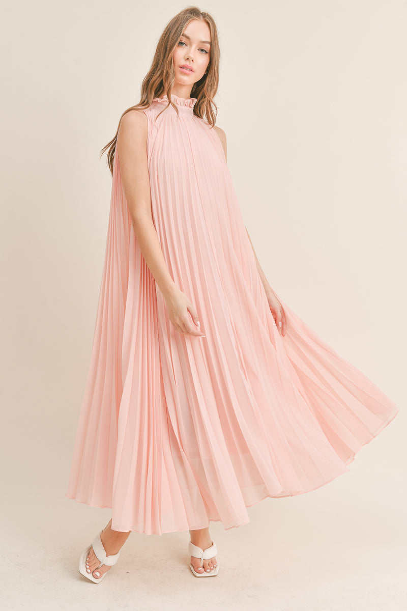 FRIDA PLEATED HALTER NECK MIDI DRESS