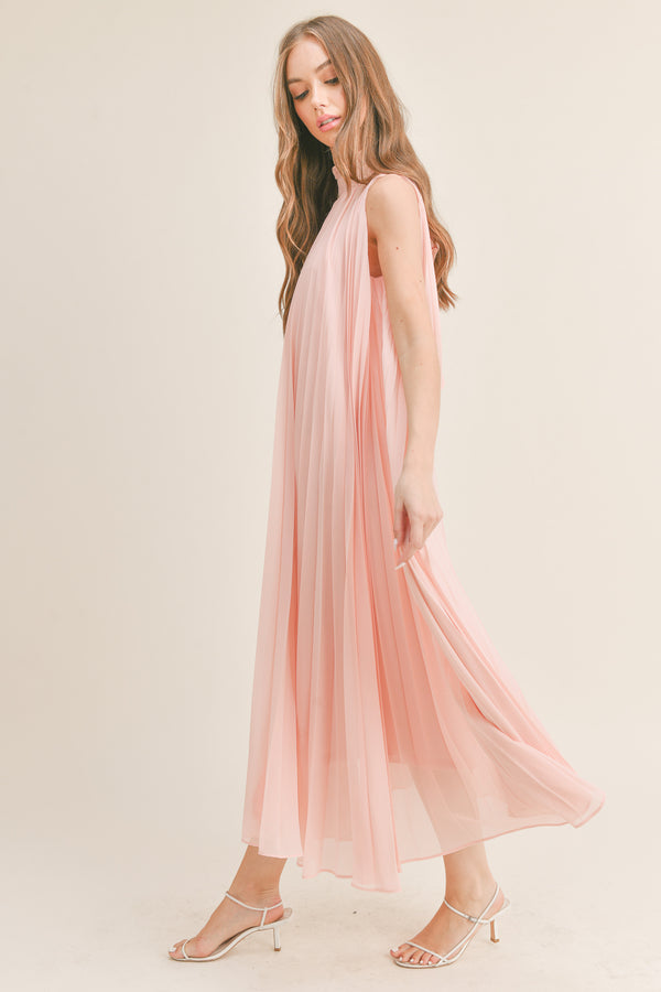 FRIDA PLEATED HALTER NECK MIDI DRESS