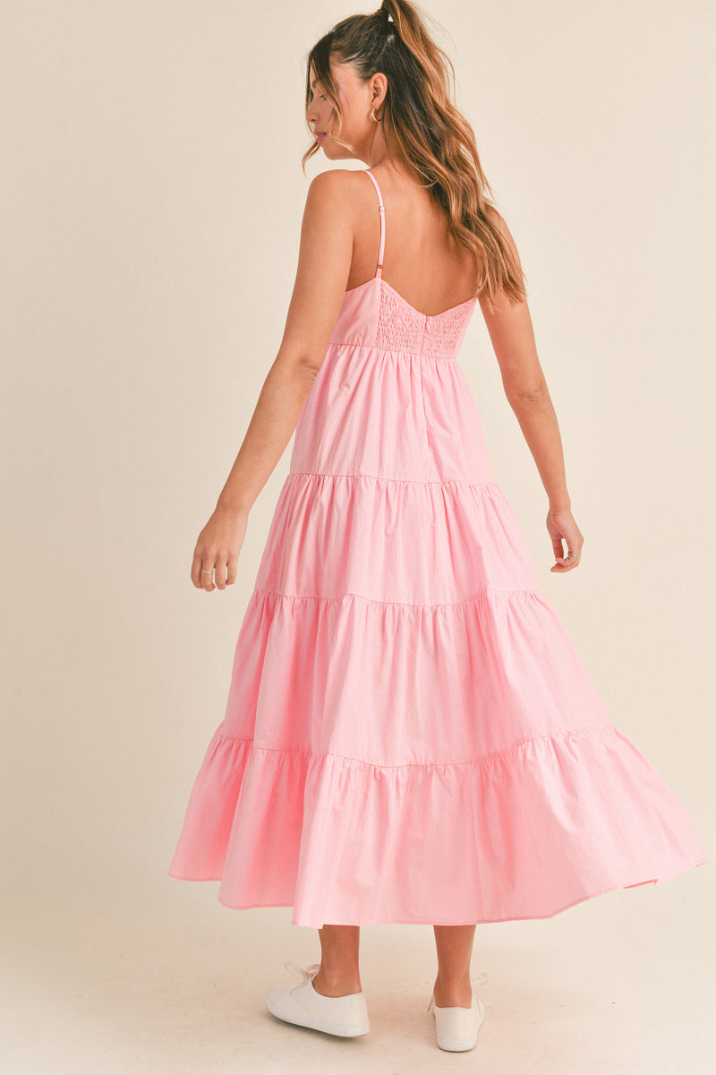 JAINA BOW TIERED MIDI DRESS