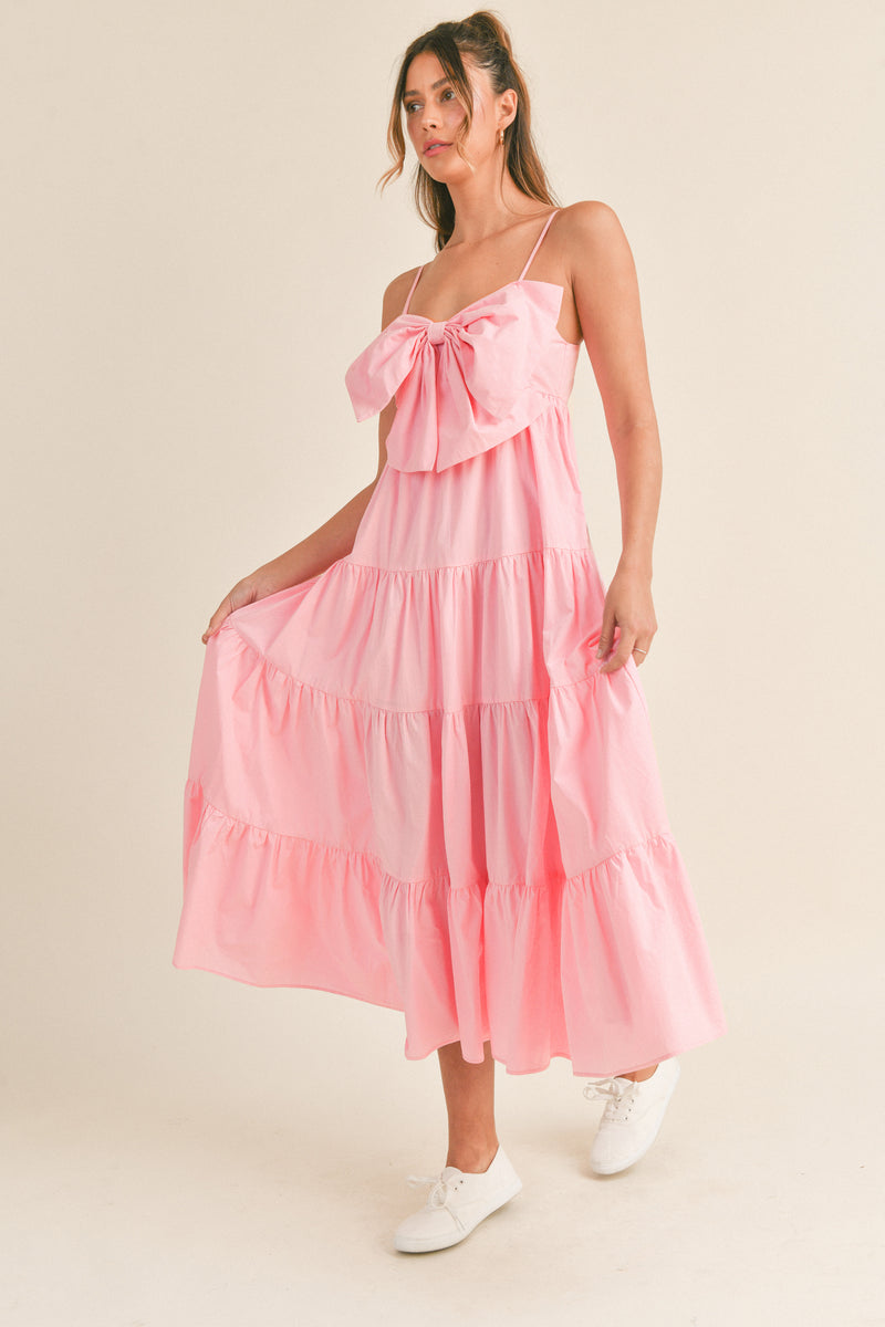 JAINA BOW TIERED MIDI DRESS