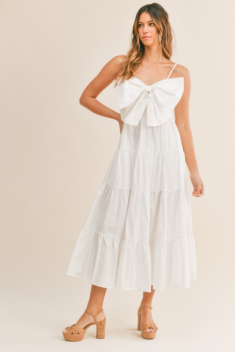 JAINA BOW TIERED MIDI DRESS