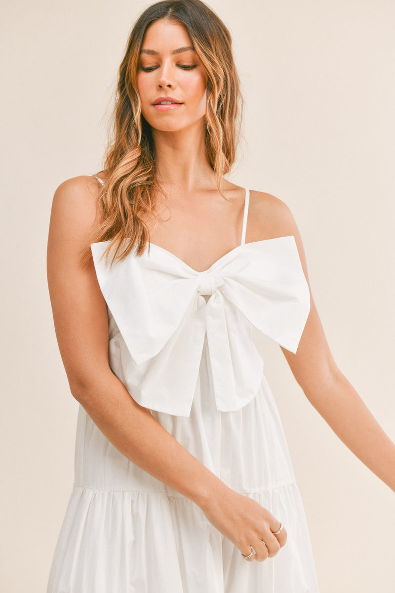 JAINA BOW TIERED MIDI DRESS