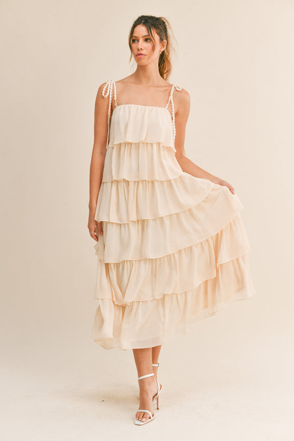 JAZMIN RUFFLE TIERED MIDI DRESS