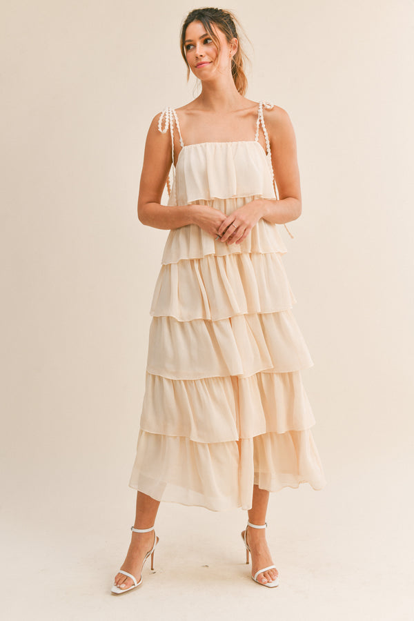 JAZMIN RUFFLE TIERED MIDI DRESS