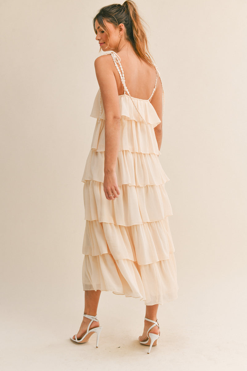 BAILEE RUFFLE TIERED MIDI DRESS