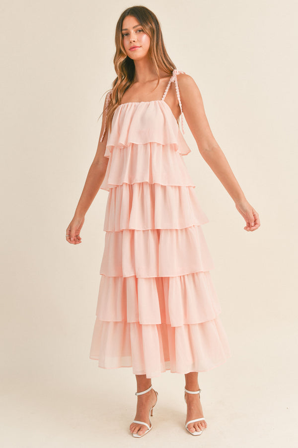 BAILEE RUFFLE TIERED MIDI DRESS