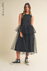 TALIA TULLE CONTRASTED MIDI DRESS