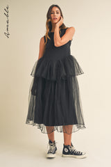 TALIA TULLE CONTRASTED MIDI DRESS