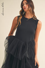 TALIA TULLE CONTRASTED MIDI DRESS