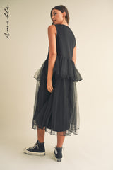 TALIA TULLE CONTRASTED MIDI DRESS