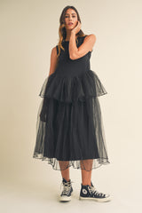 TALIA TULLE CONTRASTED MIDI DRESS