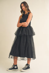 TALIA TULLE CONTRASTED MIDI DRESS