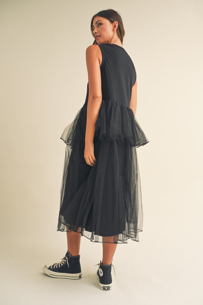 TALIA TULLE CONTRASTED MIDI DRESS