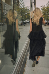 TALIA TULLE CONTRASTED MIDI DRESS