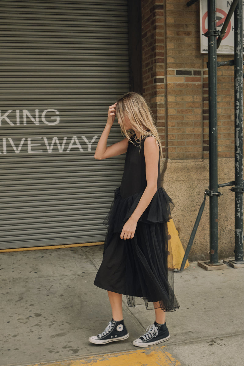TALIA TULLE CONTRASTED MIDI DRESS