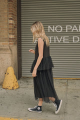 TALIA TULLE CONTRASTED MIDI DRESS