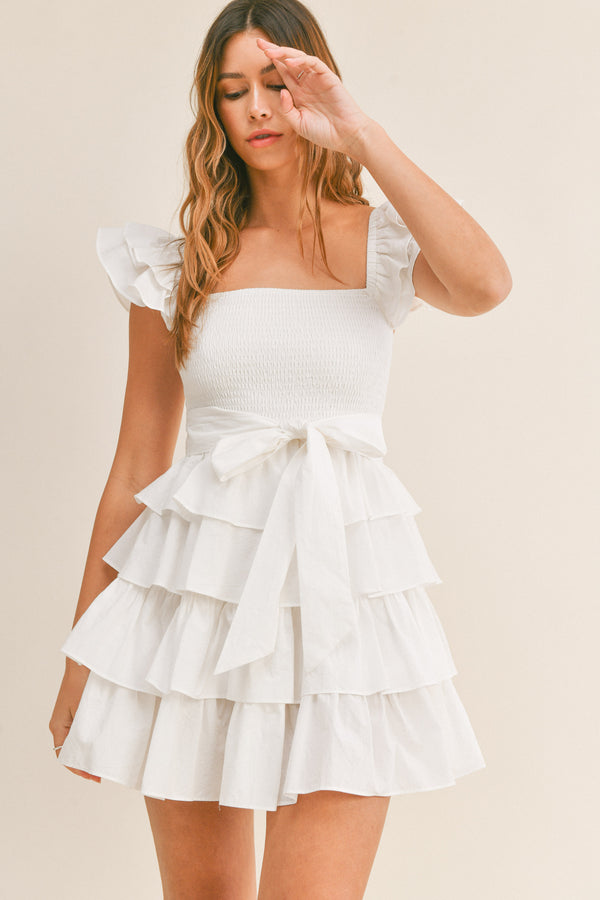 CARLY TIERED RUFFLE MINI DRESS