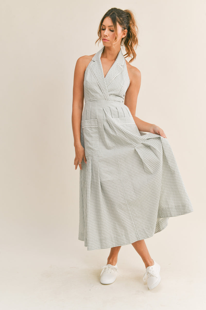 HADLEIGH HALTER NECK MIDI DRESS