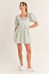 CAMILLE FLORAL RUFFLED NECK MINI DRESS