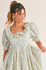 CAMILLE FLORAL RUFFLED NECK MINI DRESS