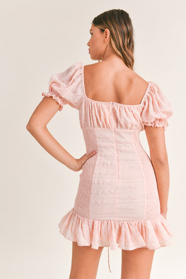 ILA SMOCKED SIDE SHORT SLEEVE MINI DRESS