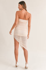 SIMONE ASYMMETRICAL DRAWSTRING MIDI DRESS