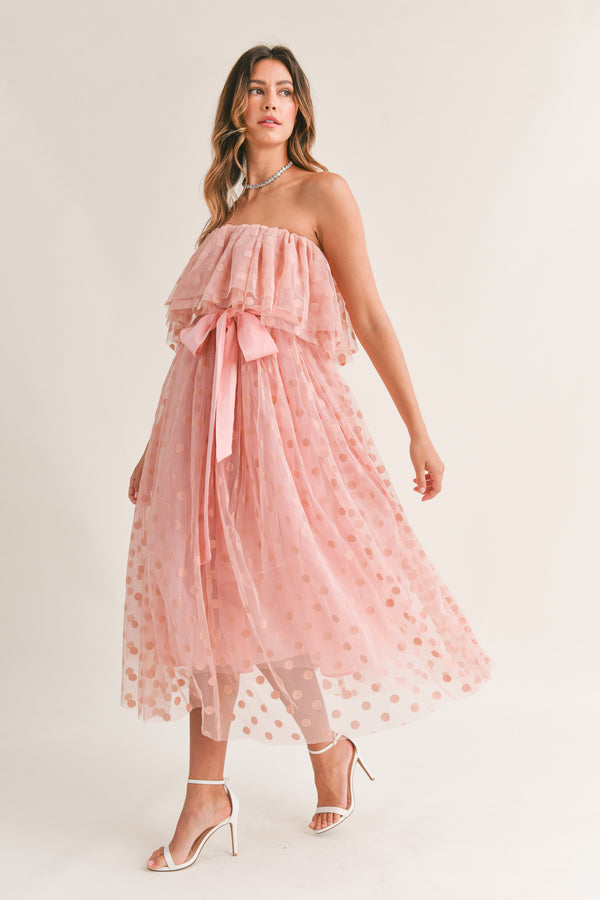 JACQUELINE POLKA DOT RUFFLE MIDI DRESS