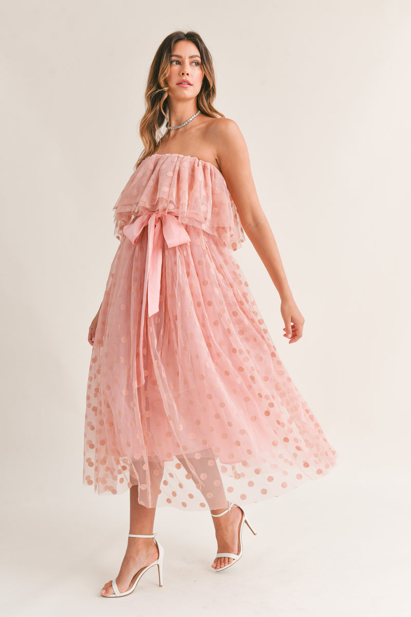 JACQUELINE POLKA DOT RUFFLE MIDI DRESS
