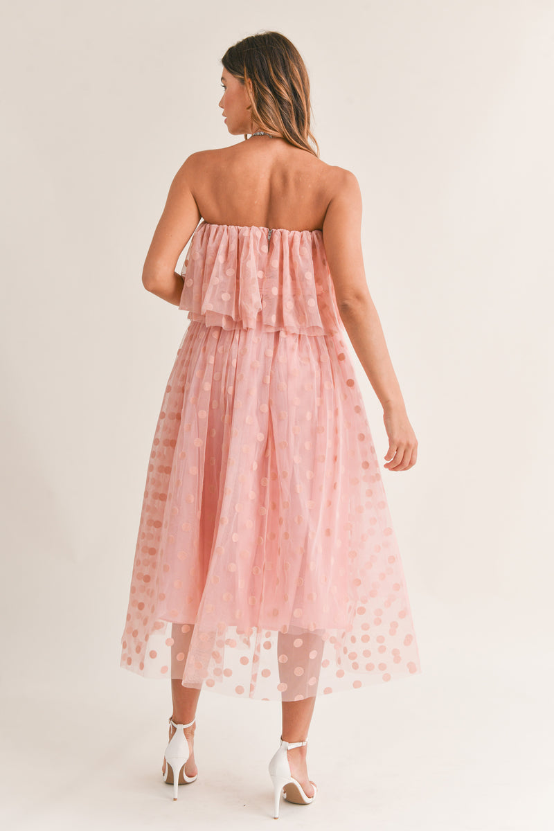 JACQUELINE POLKA DOT RUFFLE MIDI DRESS
