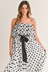JACQUELINE POLKA DOT RUFFLE MIDI DRESS