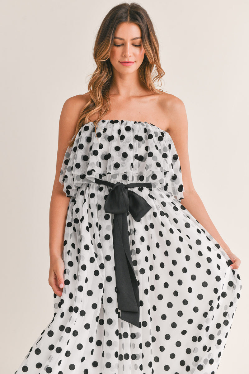 JACQUELINE POLKA DOT RUFFLE MIDI DRESS