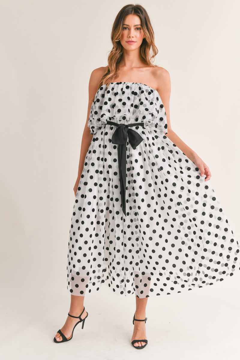 JACQUELINE POLKA DOT RUFFLE MIDI DRESS