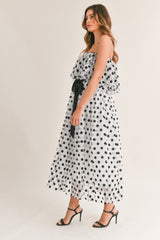 JACQUELINE POLKA DOT RUFFLE MIDI DRESS