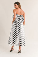 JACQUELINE POLKA DOT RUFFLE MIDI DRESS