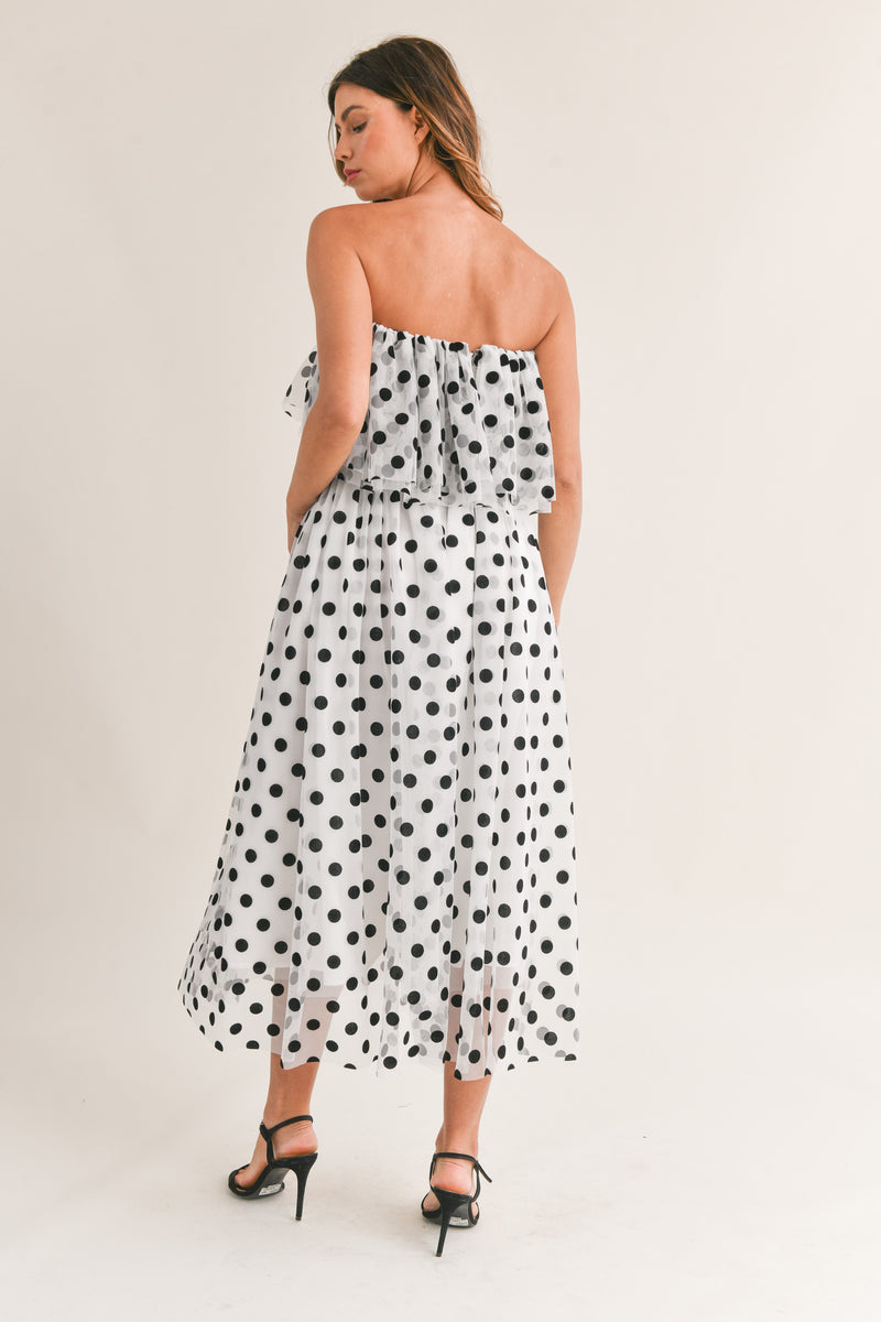 JACQUELINE POLKA DOT RUFFLE MIDI DRESS