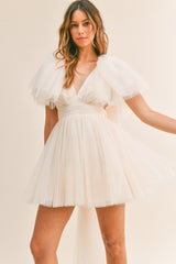NURIA TAILED BACK TULLE MINI DRESS