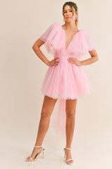 NURIA TAILED BACK TULLE MINI DRESS