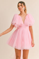 NURIA TAILED BACK TULLE MINI DRESS