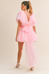 NURIA TAILED BACK TULLE MINI DRESS
