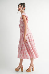 ELLIE BOW EMBROIDERED RUFFLED DRESS