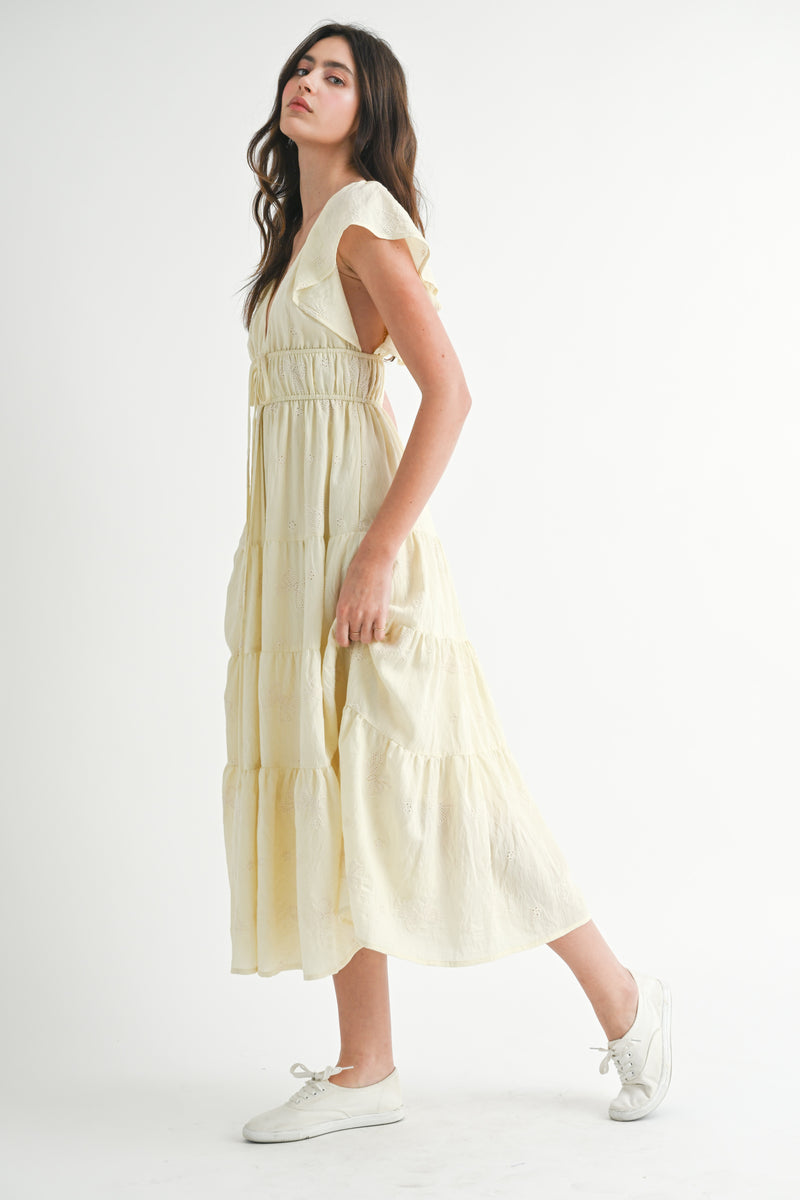 ELLIE BOW EMBROIDERED RUFFLED DRESS