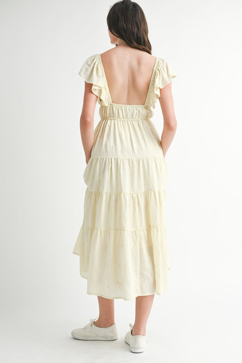 ELLIE BOW EMBROIDERED RUFFLED DRESS