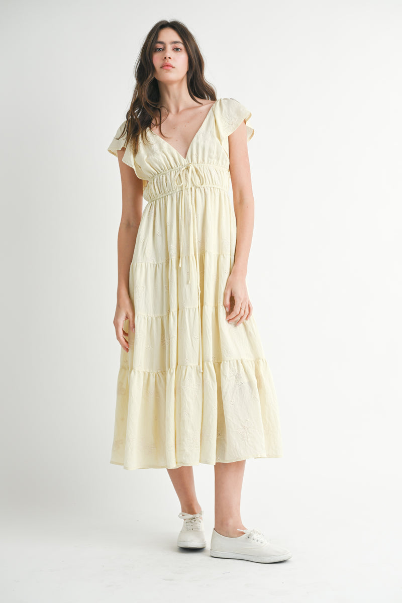 ELLIE BOW EMBROIDERED RUFFLED DRESS