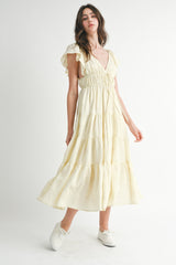 ELLIE BOW EMBROIDERED RUFFLED DRESS