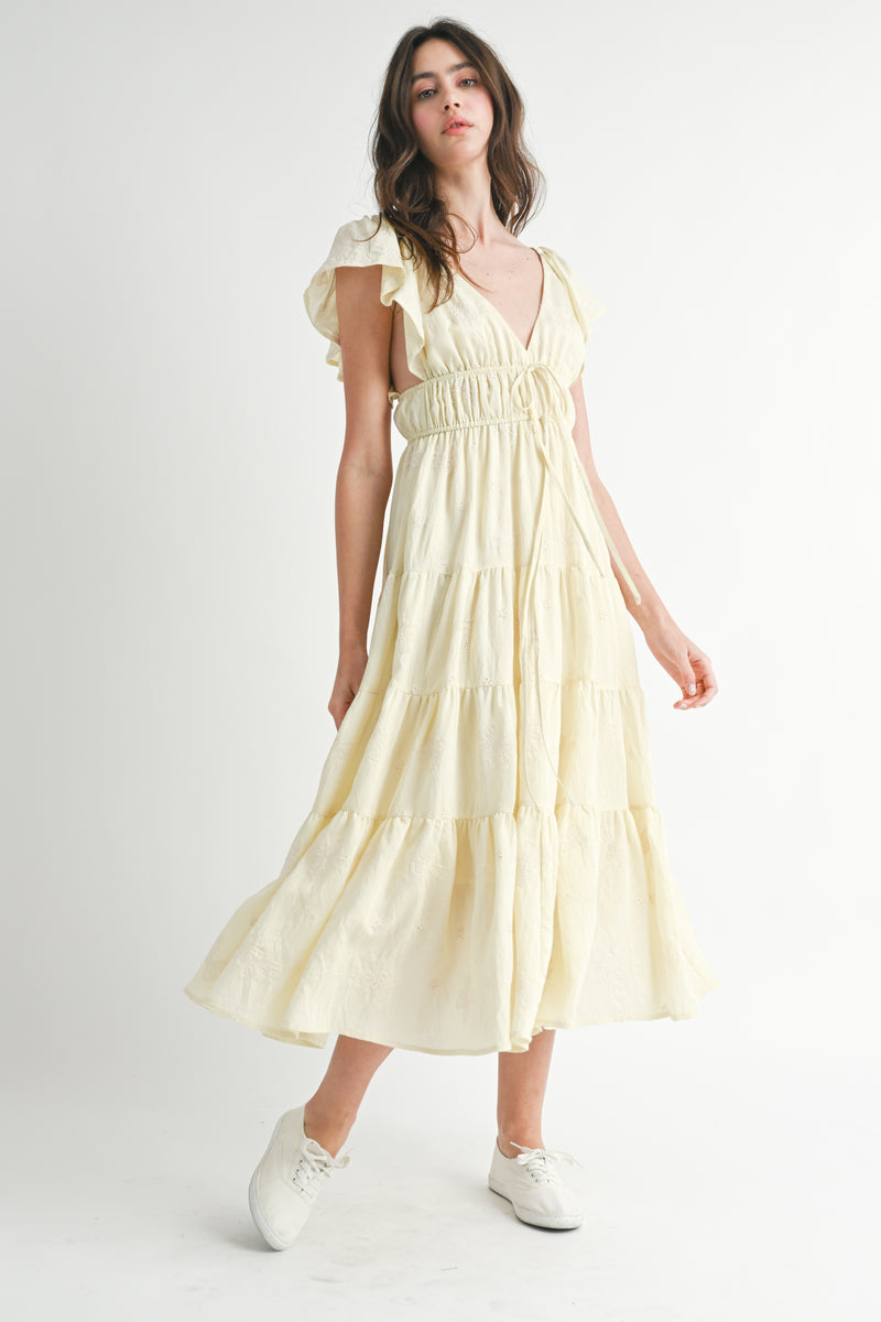 ELLIE BOW EMBROIDERED RUFFLED DRESS