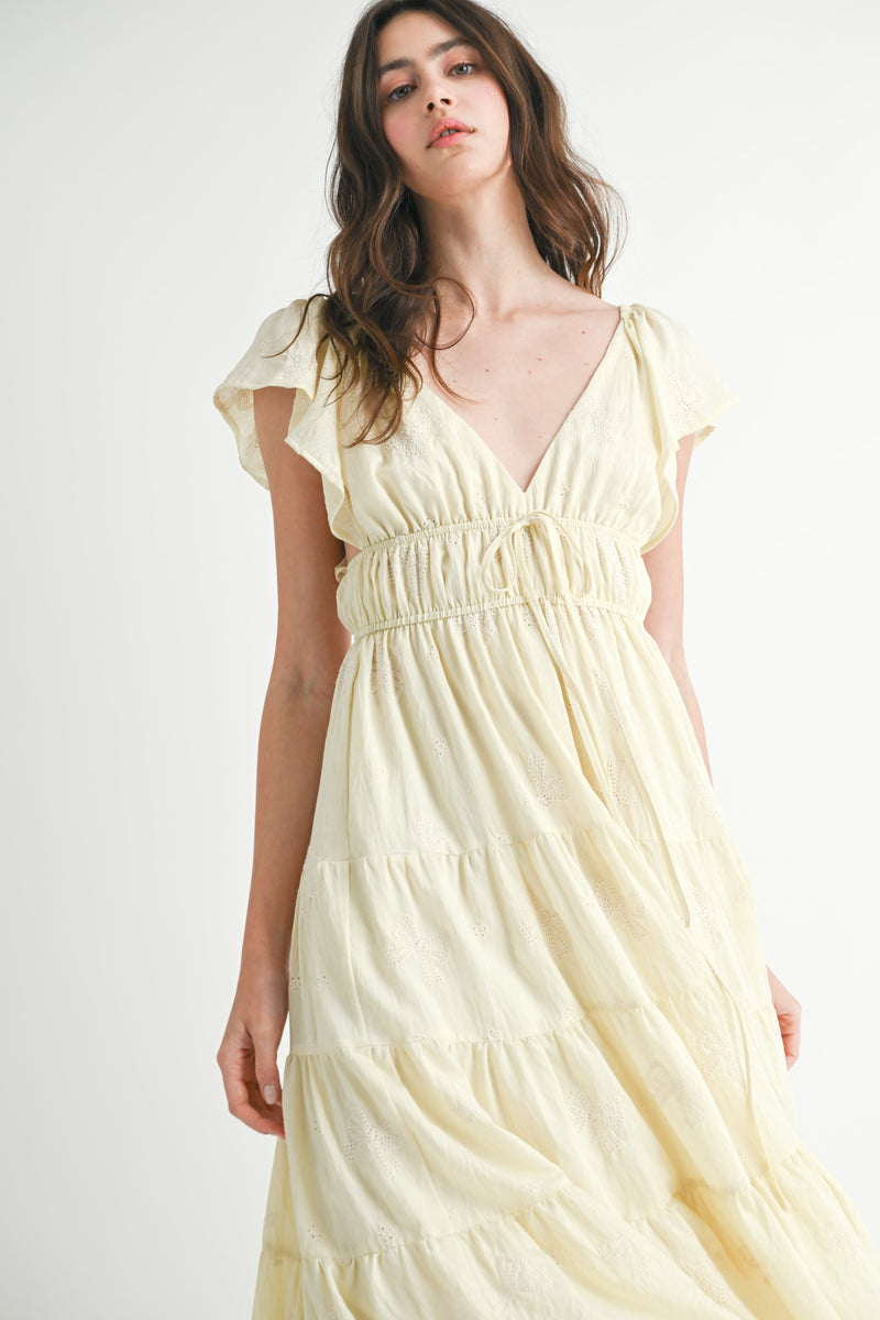 ELLIE BOW EMBROIDERED RUFFLED DRESS
