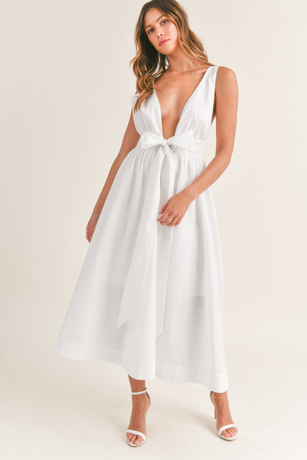 ALVA EMPIRE WAIST BOW TIED MIDI DRESS