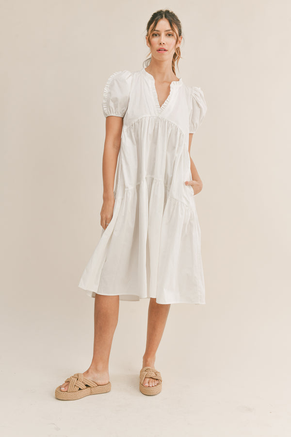 MACKENZIE PUFF SLEEVE SHIRRING DRESS