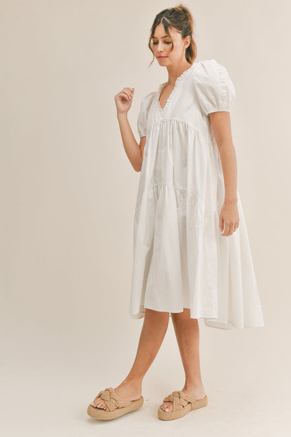 MACKENZIE PUFF SLEEVE SHIRRING DRESS